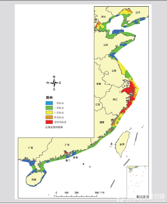 2013年全国近岸海域水质分布示意图