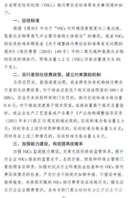 海南省物价局、财政厅、生态环保厅关于挥发性有机物排污费征收标准等有关问题的通知