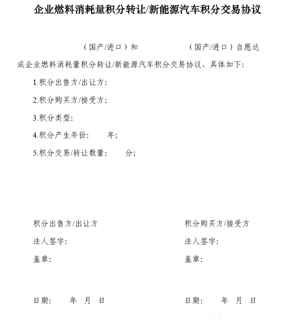 附件 4 企业燃料消耗量积分转让/新能源汽车积分交易协议
