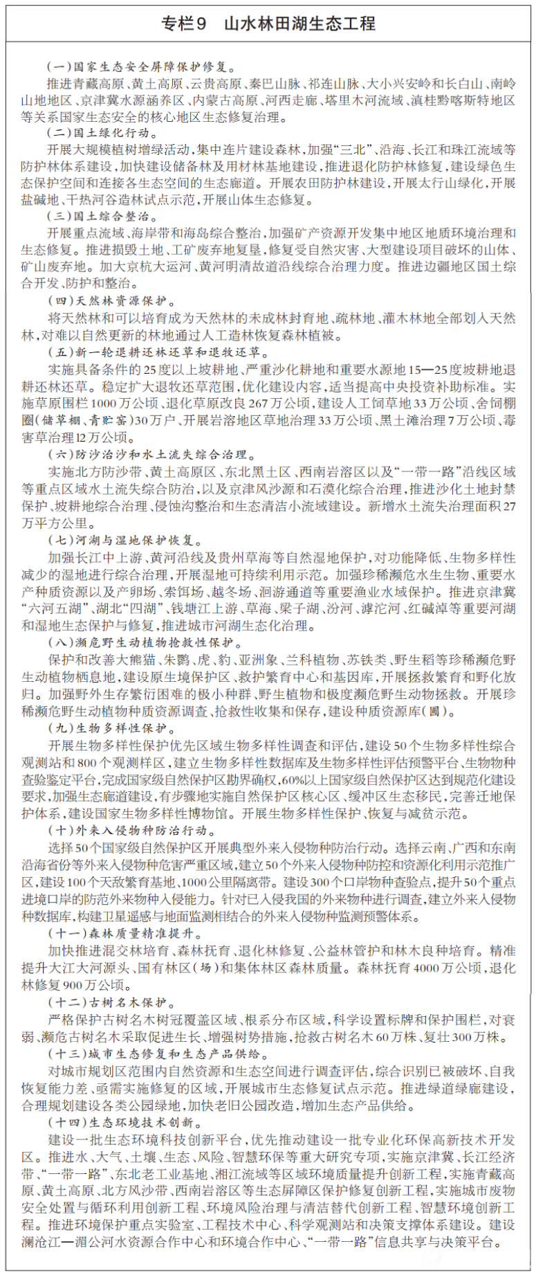 专栏9　山水林田湖生态工程